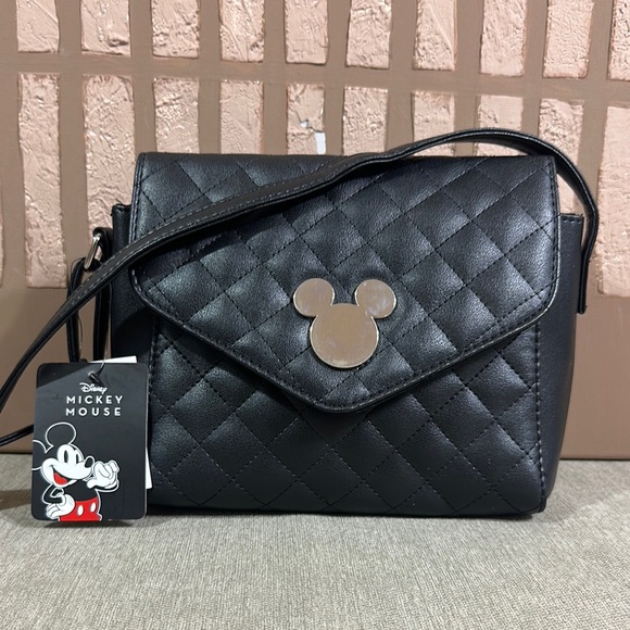 Disney Handbags - Disney Black Mickey Mouse Crossbody Bag with Quilted Design